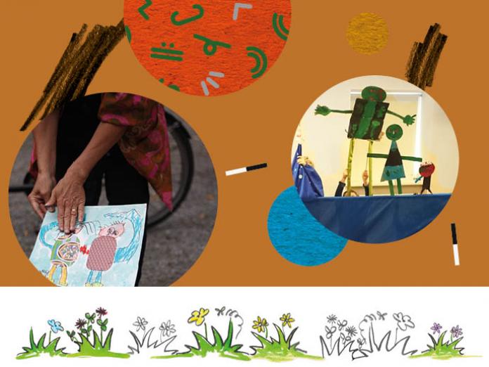 Collage med billeder fra værksteder ved Børnekulturhuset Sokkelundlille