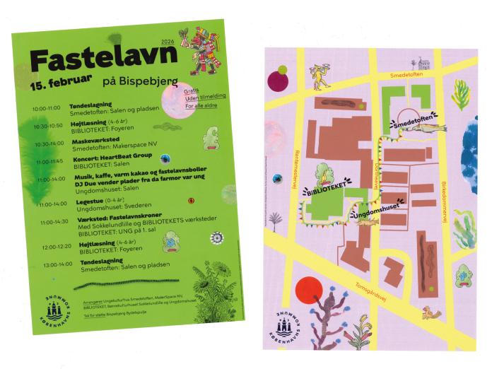 For- og bagside af flyer for Fastelavn 2026