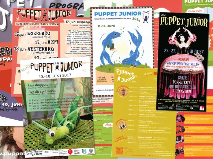 Collage med gamle programmer og plakater