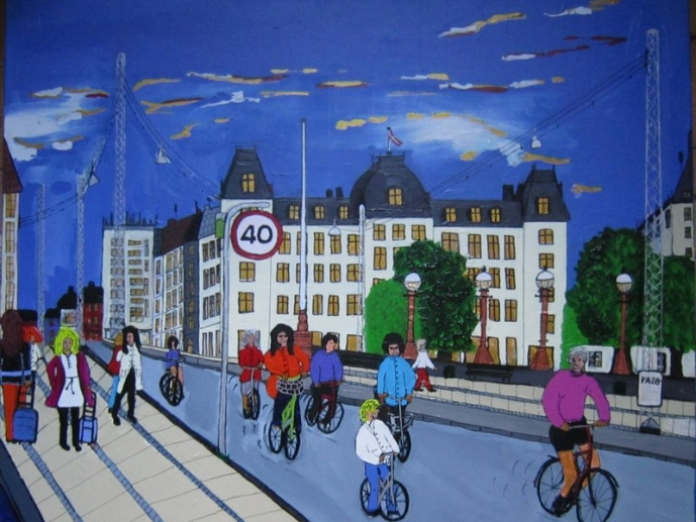 Dronning Louises bro. Akrylmaleri. Mål 80x80 cm.  Årg 2020.